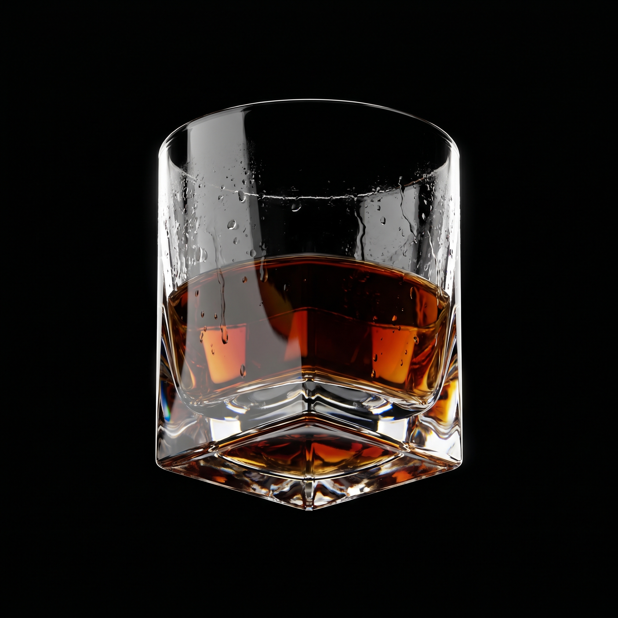 Vaso de cristal con whisky, render fotorrealista